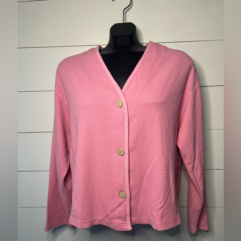 Vintage Y2K Pink Cardigan Size oversized Medium can fit large Made in USA